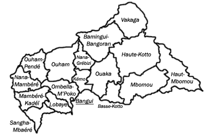 Affaires, régions de la République centrafricaine (Source NU)