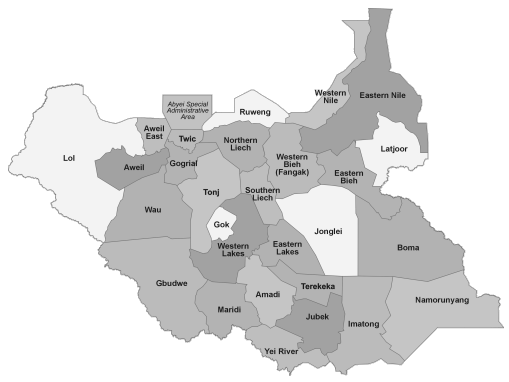 Les régions du Soudan du Sud