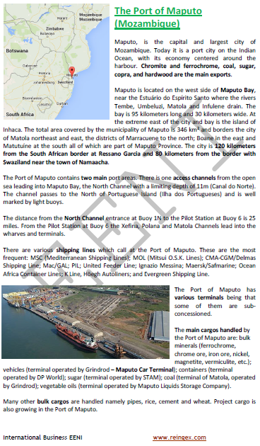 Ports of Mozambique, Maputo, Nacala, Beira (Maritime Transport Course) access to South Africa, Eswatini (Swaziland)