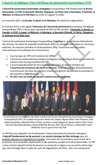 accord stratégique transpacifique de partenariat économique (TTP)