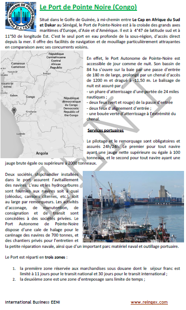 Cours transport maritime : port de Pointe-Noire (République du Congo)