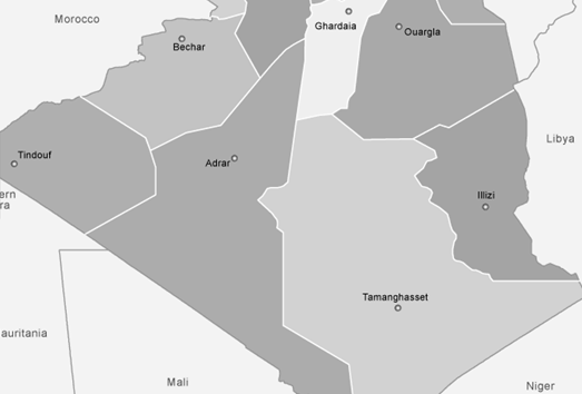 Master wilayas (régions) de l’Algérie - Sahara (Source : Open Maps)