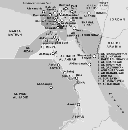 Gouvernorats égyptiens (Source : Open maps)