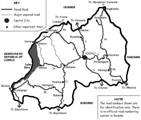 Curso Mestrado: Rodovias nacionais do Ruanda (fonte:  Steve Ruanda)